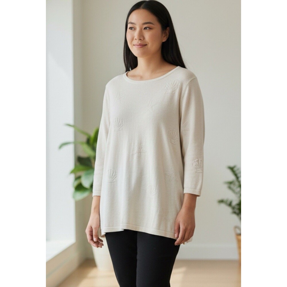 Talbots Ivory Seashell Tunic Sweater, SIze XL